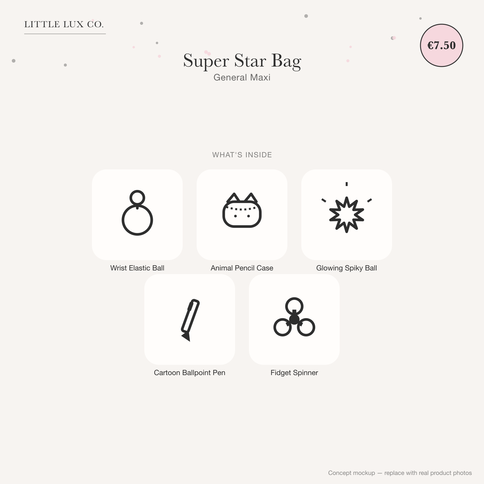 Super Star Bag — General Maxi — concept mockup, real photo to follow